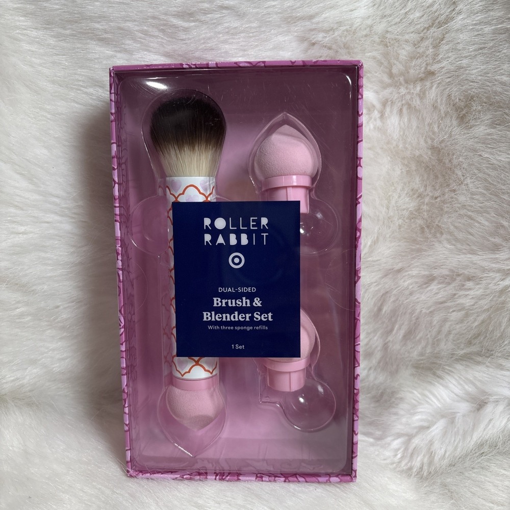 Roller Rabbit x Target Pink Geo Hearts 2-in-1 Makeup Brush Blender Sponge NEW